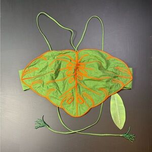 Green Monstera Leaf Halter Top with Orange Accents